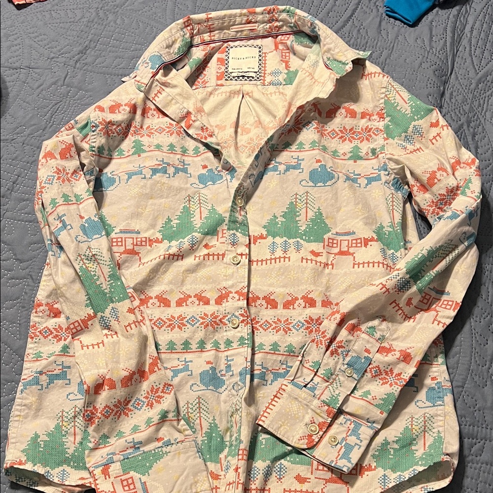Ricky & Micky Button-Up slim men’s Christmas holiday dress shirt size medium M
